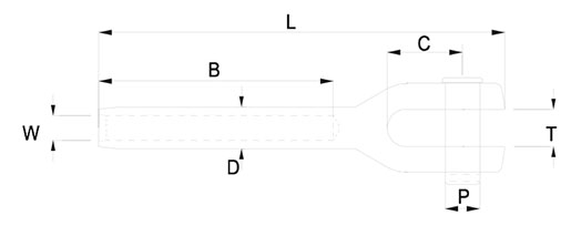 316L Stainless Steel CE Open (Clevis Jaw) Swage Sockets Drawing