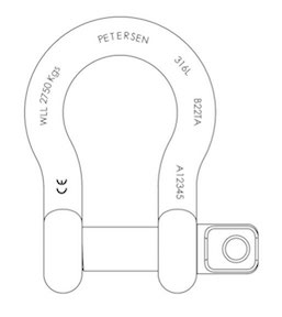 316 WLL Screw Pin Bow Shackles Technical Drawing