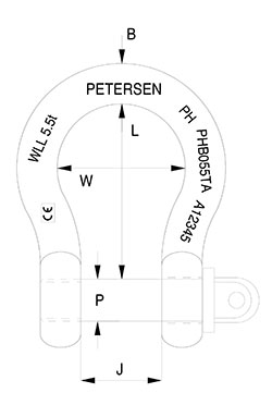 High Tensile Stainless Steel Bow Shackle Technical Drawing