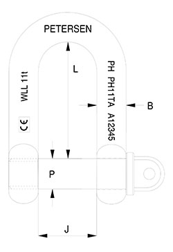 High Tensile Stainless Steel D Shackles Technical Drawing
