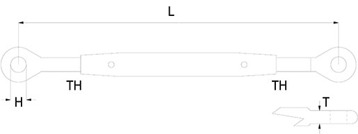 High Corrosion Resistance Tested Eye/Eye Turnbuckles/Bottle Screws Technical Drawing