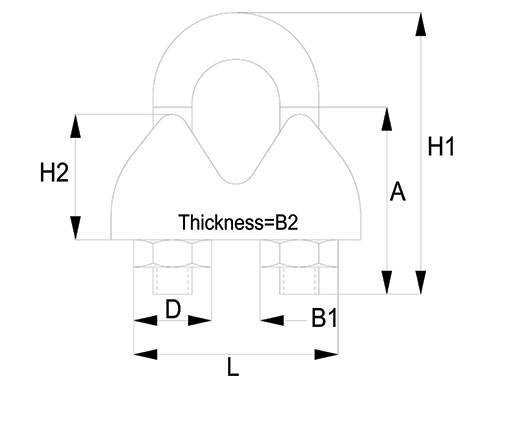 Americal Federal Specification Stainless Steel Wire Rope Clips (Bulldog Grips) Technical Drawing