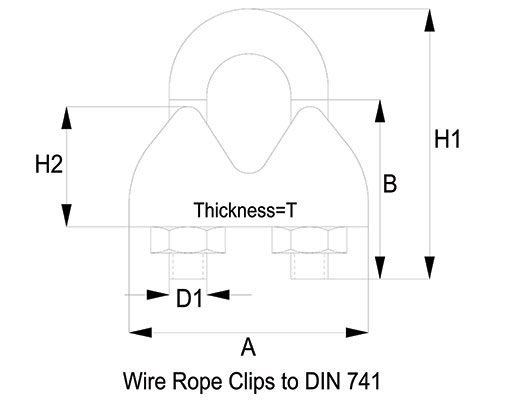 Lightweight Stainless Steel Wire Rope Clips (Bulldog Grips) Technical Drawing