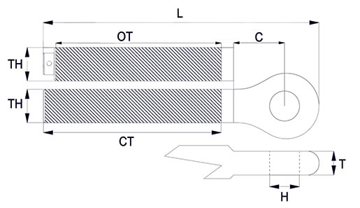 Eye Threaded Terminals - Eye Studs RH & LH Technical Drawing