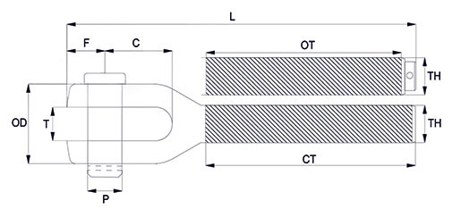 Fork Threaded Terminals - Fork Studs RH & LH Technical Drawing