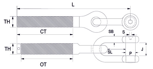 Toggle Threaded Terminals - Shackle Toggle Studs RH & LH Technical Drawing