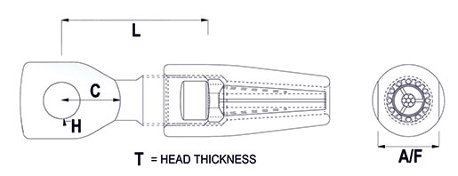 Swageless Compression Terminal - Eye End Technical Drawing