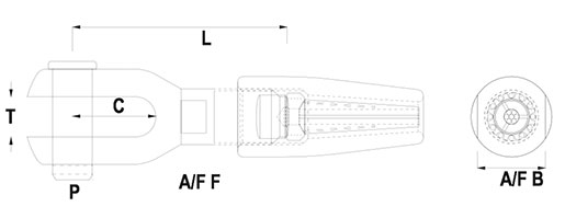 Swageless Compression Terminal - Fork End Technical Drawing