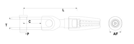 Swageless Compression Terminal - Toggle End Technical Drawing