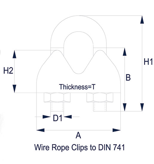 Wire Rope Clips - Stainless Steel 316 Technical Drawing