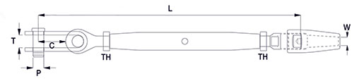 Closed Body Rigging Screw with Compression Stud & Toggle Technical Drawing