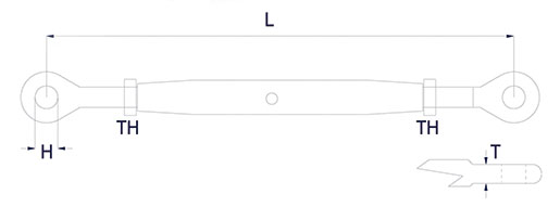 Closed Body Rigging Screw with Eye & Eye Technical Drawing