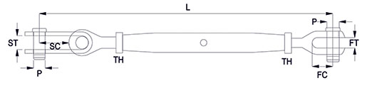 Closed Body Rigging Screw with Fork & Toggle Technical Drawing