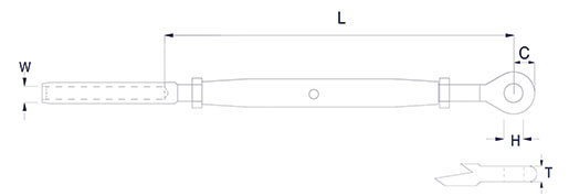 Closed Body Rigging Screw with Stud & Eye Technical Drawing