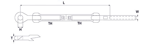 Turnbuckle GT Body with Swage Stud & Eye Technical Drawing
