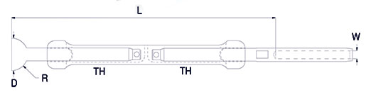 Turnbuckle GT Body with Swage Stud & Stemball Technical Drawing