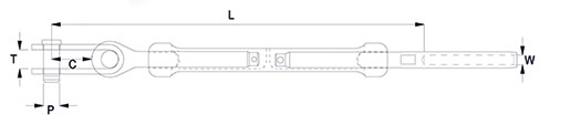 Turnbuckle GT Body with Swage Stud & Toggle Technical Drawing