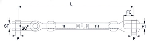 Turnbuckle GT Body with Toggle & Fork Technical Drawing