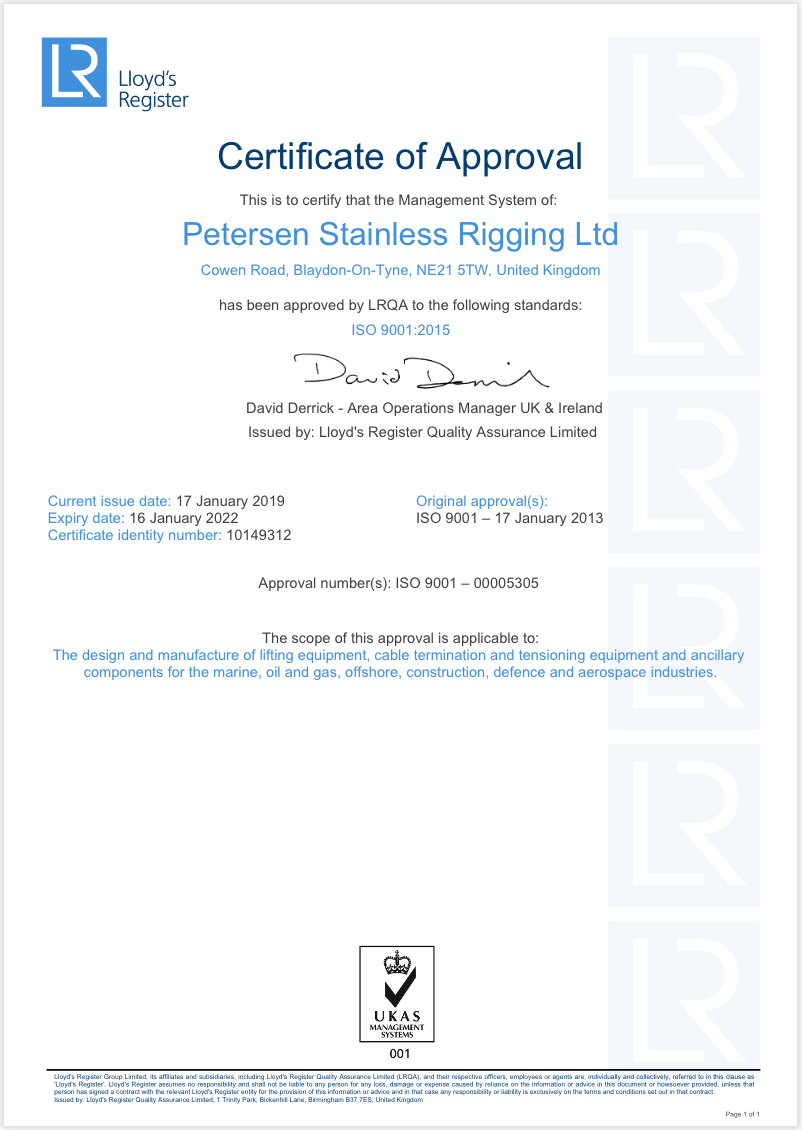 ISO 9001 Petersen Certificate